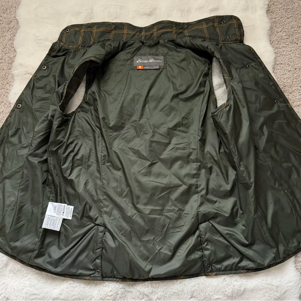 Eddie Bauer Olive Green Plaid Quilted Vest Lightweight Puffer - M